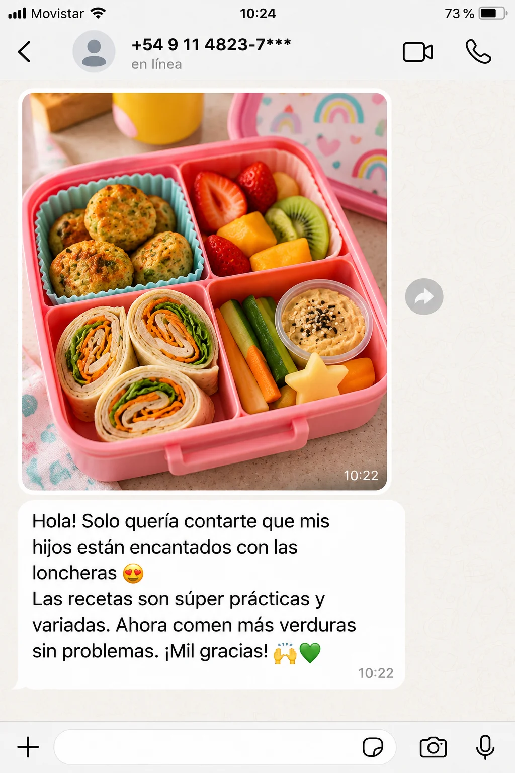 Mensaje de una mamá: sus hijos están encantados con las loncheras, las recetas son prácticas y ahora comen más verduras sin problemas