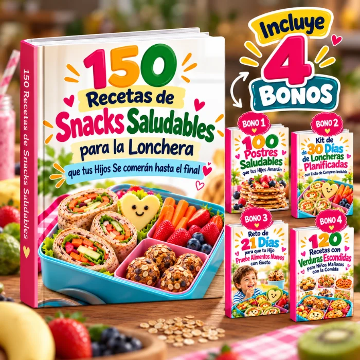 Recetario 150 Recetas de Snacks Saludables para la Lonchera junto a los 4 bonos incluidos